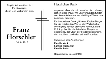 Traueranzeige von Franz Horschler von Starkenburger Echo