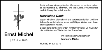 Traueranzeige von Ernst Michel von Darmstädter Echo, Odenwälder Echo, Rüsselsheimer Echo, Groß-Gerauer-Echo, Ried Echo