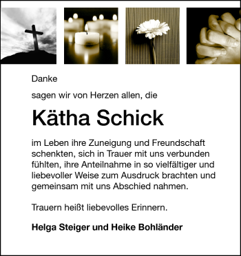 Traueranzeige von Kätha Schick von Odenwälder Echo