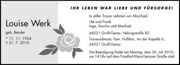 Traueranzeige von Louise Werk von Rüsselsheimer Echo, Groß-Gerauer-Echo, Ried Echo