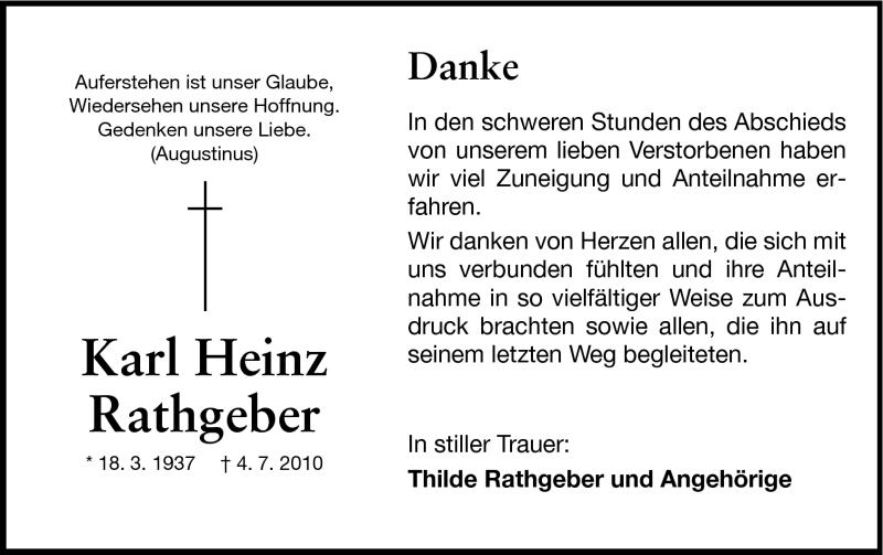 Traueranzeige für Karl-Heinz Rathgeber vom 31.07.2010 aus Echo-Zeitungen (Gesamtausgabe)