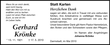 Traueranzeige von Gerhard Krönke von Echo-Zeitungen (Gesamtausgabe)