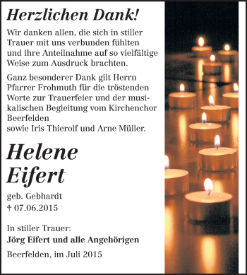 Traueranzeige von Helene Eifert von Odenwälder Echo