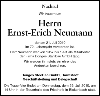 Traueranzeige von Ernst-Erich Neumann von Echo-Zeitungen (Gesamtausgabe)