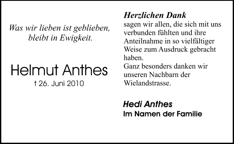  Traueranzeige für Helmut Anthes vom 31.07.2010 aus Echo-Zeitungen (Gesamtausgabe)