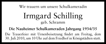 Traueranzeige von Irmgard Schilling von Rüsselsheimer Echo, Groß-Gerauer-Echo, Ried Echo