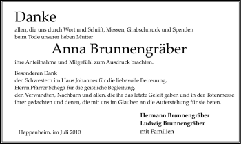Traueranzeige von Anna Brunnengräber von Starkenburger Echo