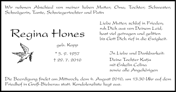 Traueranzeige von Regina Hones von Echo-Zeitungen (Gesamtausgabe)