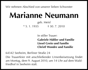 Traueranzeige von Marianne Neumann von Echo-Zeitungen (Gesamtausgabe)