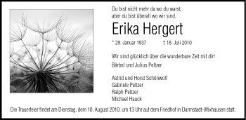 Traueranzeige von Erika Hergert von Darmstädter Echo, Odenwälder Echo, Rüsselsheimer Echo, Groß-Gerauer-Echo, Ried Echo