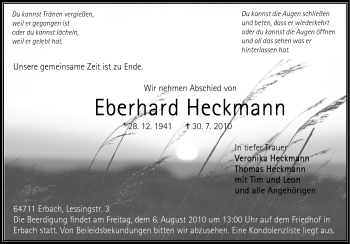 Traueranzeige von Eberhard Heckmann von Odenwälder Echo