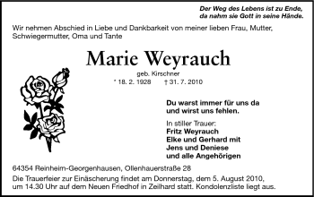 Traueranzeige von Marie Weyrauch von Echo-Zeitungen (Gesamtausgabe)