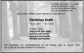 Traueranzeige von Christian Kraft von Echo-Zeitungen (Gesamtausgabe)