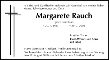 Traueranzeige von Margarete Rauch von Echo-Zeitungen (Gesamtausgabe)