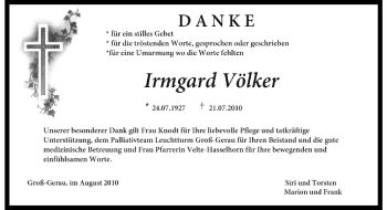 Traueranzeige von Irmgard Völker von Rüsselsheimer Echo, Groß-Gerauer-Echo, Ried Echo