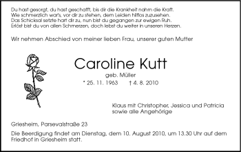 Traueranzeige von Caroline Kutt von Echo-Zeitungen (Gesamtausgabe)