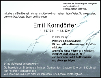 Traueranzeige von Emil Korndörfer von Odenwälder Echo