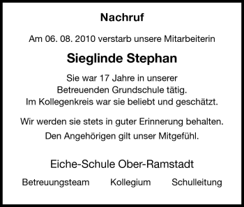 Traueranzeige von Sieglinde Stephan von Echo-Zeitungen (Gesamtausgabe)