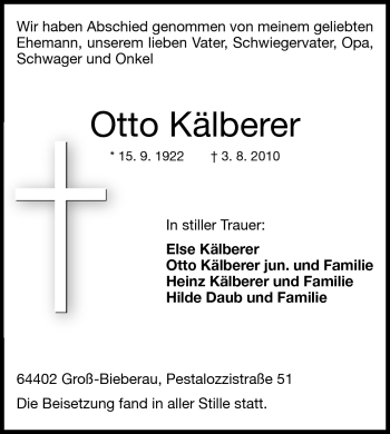Traueranzeige von Otto Kälberer von Echo-Zeitungen (Gesamtausgabe)