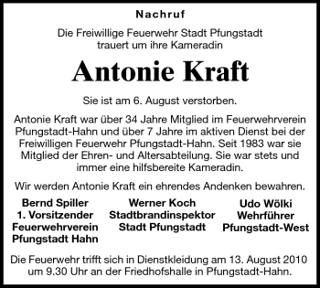 Traueranzeige von Antonie Kraft von Echo-Zeitungen (Gesamtausgabe)