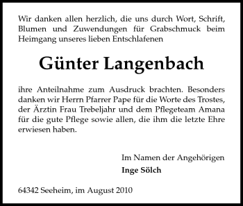 Traueranzeige von Günter Langenbach von Echo-Zeitungen (Gesamtausgabe)