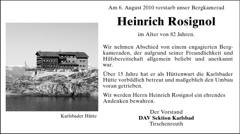  Traueranzeige für Heinrich Rosignol vom 14.08.2010 aus Echo-Zeitungen (Gesamtausgabe)