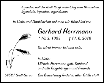 Traueranzeige von Gerhard Herrmann von Rüsselsheimer Echo, Groß-Gerauer-Echo, Ried Echo