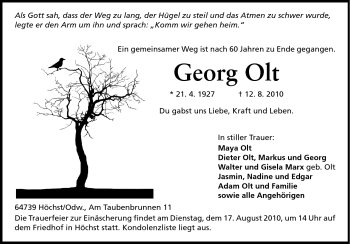Traueranzeige von Georg Olt von Odenwälder Echo