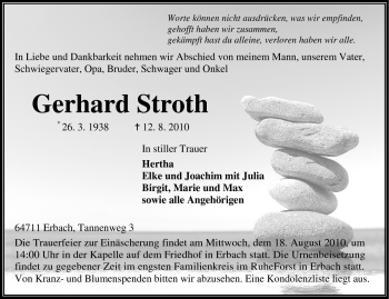 Traueranzeige von Gerhard Stroth von Odenwälder Echo