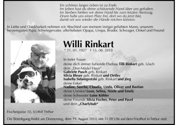 Traueranzeige von Willi Rinkart von Rüsselsheimer Echo, Groß-Gerauer-Echo, Ried Echo