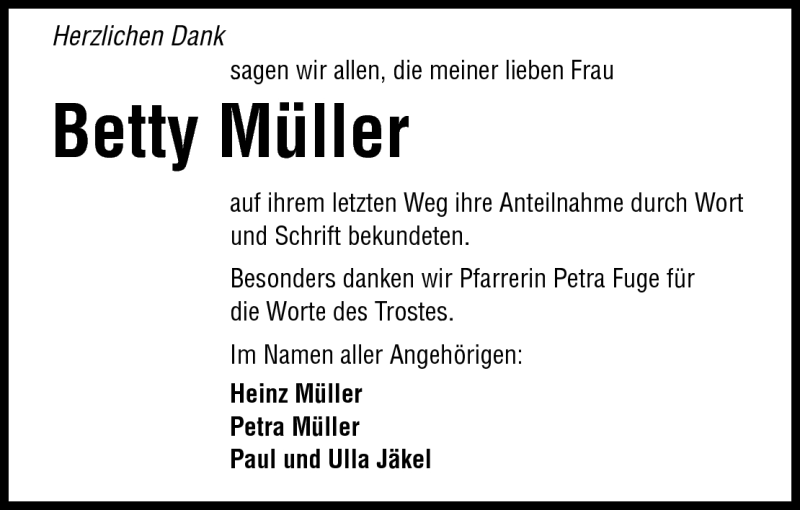  Traueranzeige für Betty Müller vom 18.08.2010 aus Rüsselsheimer Echo, Groß-Gerauer-Echo, Ried Echo
