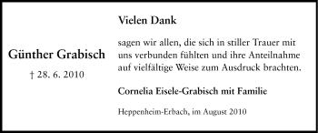 Traueranzeige von Günther Grabisch von Starkenburger Echo, Bergsträßer Anzeiger