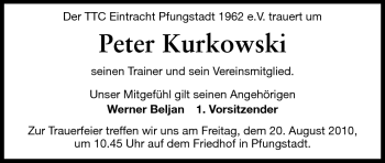 Traueranzeige von Peter Kurkowski von Echo-Zeitungen (Gesamtausgabe)