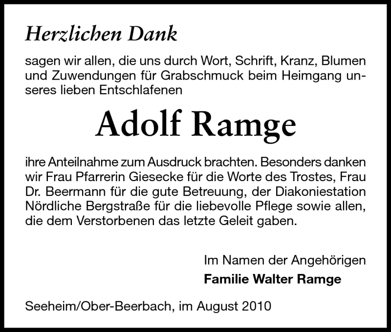  Traueranzeige für Adolf Ramge vom 21.08.2010 aus Echo-Zeitungen (Gesamtausgabe)