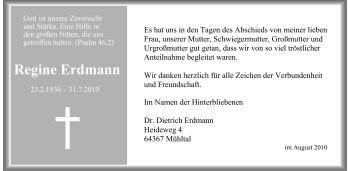 Traueranzeige von Regine Erdmann von Echo-Zeitungen (Gesamtausgabe)