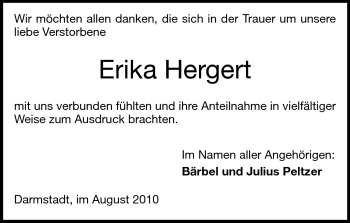 Traueranzeige von Erika Hergert von Echo-Zeitungen (Gesamtausgabe)
