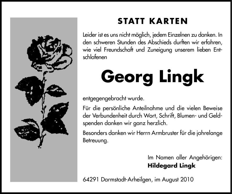  Traueranzeige für Georg Lingk vom 21.08.2010 aus Echo-Zeitungen (Gesamtausgabe)