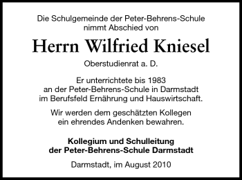Traueranzeige von Wilfried Kniesel von Echo-Zeitungen (Gesamtausgabe)