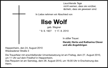 Traueranzeige von Ilse Wolf von Starkenburger Echo
