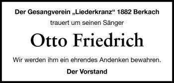 Traueranzeige von Otto Friedrich von Rüsselsheimer Echo, Groß-Gerauer-Echo, Ried Echo