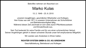 Traueranzeige von Marko Kulas von Echo-Zeitungen (Gesamtausgabe)