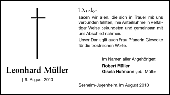 Traueranzeige von Leonhard Müller von Echo-Zeitungen (Gesamtausgabe)