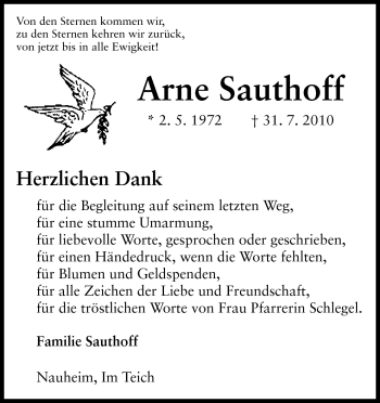 Traueranzeige von Arne Sauthoff von Rüsselsheimer Echo, Groß-Gerauer-Echo, Ried Echo