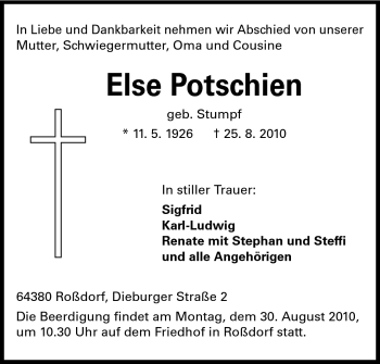Traueranzeige von Else Potschien von Echo-Zeitungen (Gesamtausgabe)