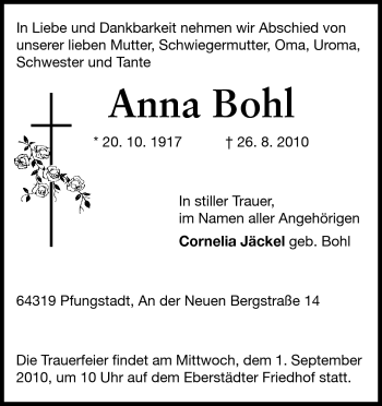Traueranzeige von Anna Bohl von Echo-Zeitungen (Gesamtausgabe)