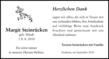 Traueranzeige von Margit Steinrücken von Rüsselsheimer Echo, Groß-Gerauer-Echo, Ried Echo