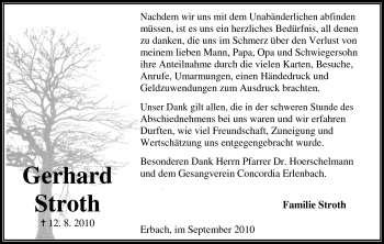 Traueranzeige von Gerhard Stroth von Odenwälder Echo