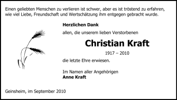 Traueranzeige von Christian Kraft von Echo-Zeitungen (Gesamtausgabe)
