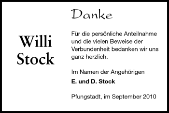 Traueranzeige von Willi Stock von Darmstädter Echo, Odenwälder Echo, Rüsselsheimer Echo, Groß-Gerauer-Echo, Ried Echo