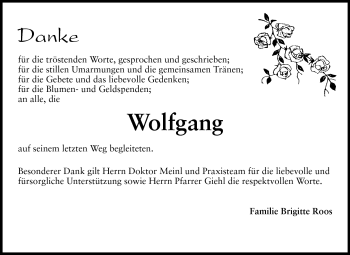 Traueranzeige von Wolfgang Roos von Rüsselsheimer Echo, Groß-Gerauer-Echo, Ried Echo